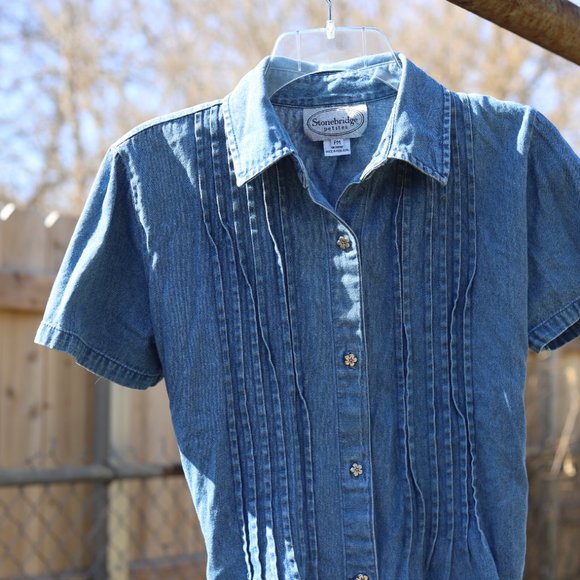 Vintage Stonebridge Petites | Denim Short Sleeve - Picture 5 of 12